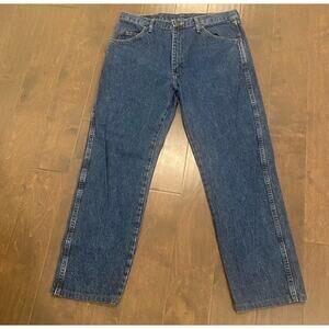 Wrangler Jeans Mens 36x29 Blue Five Star Premium Denim Riding Rodeo‎ HEMMED